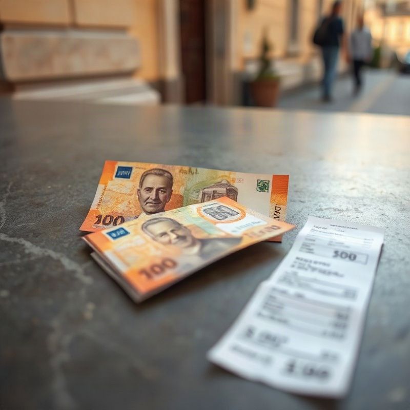 Billetes de pesos uruguayos junto a un ticket de supermercado